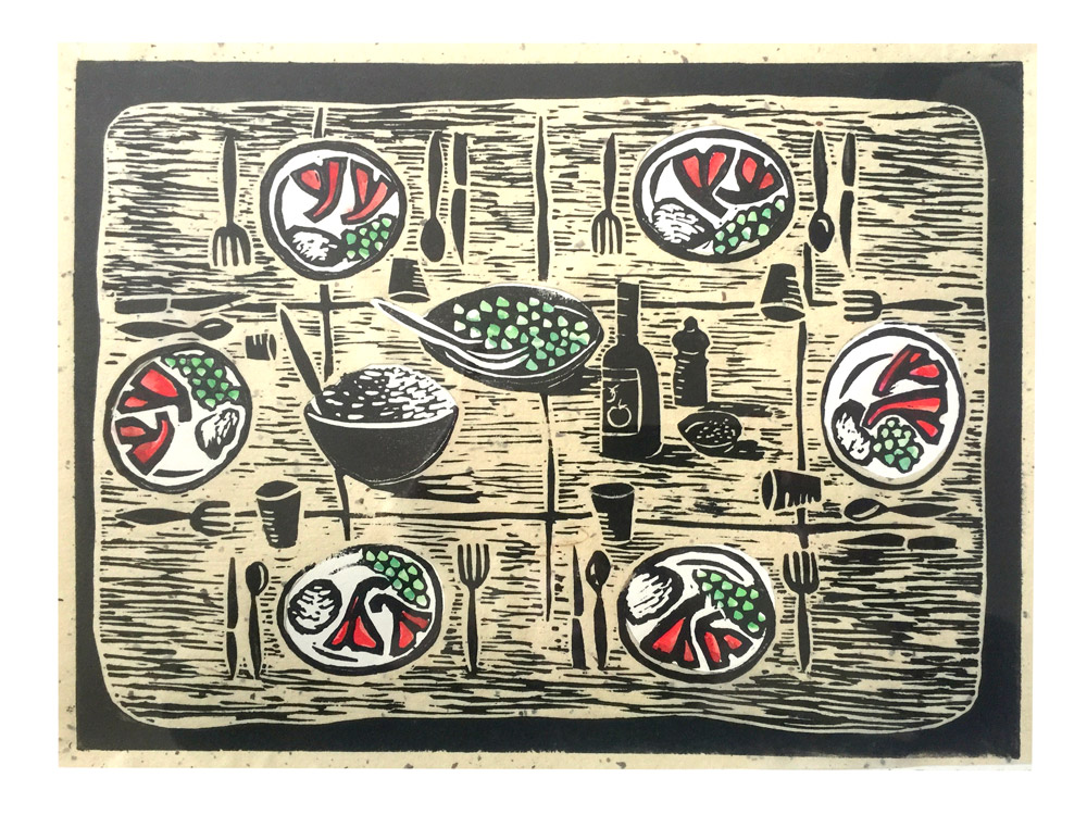 chops,peas and potatoes