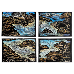 'Clovelly Rock Pools' handcoloured linoprints