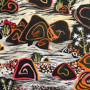 'Desert Floor' hand coloured linoprint