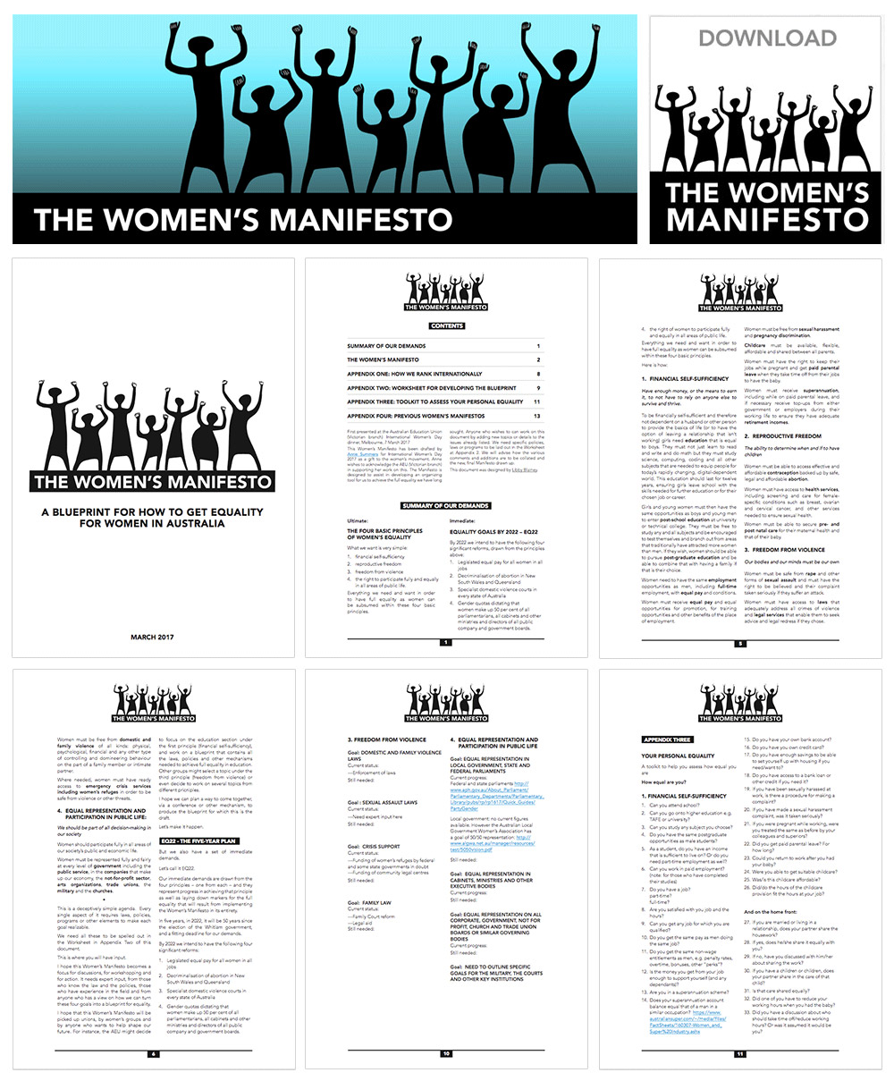identity and design for 'the Women's Manifesto' created by Anne Summers